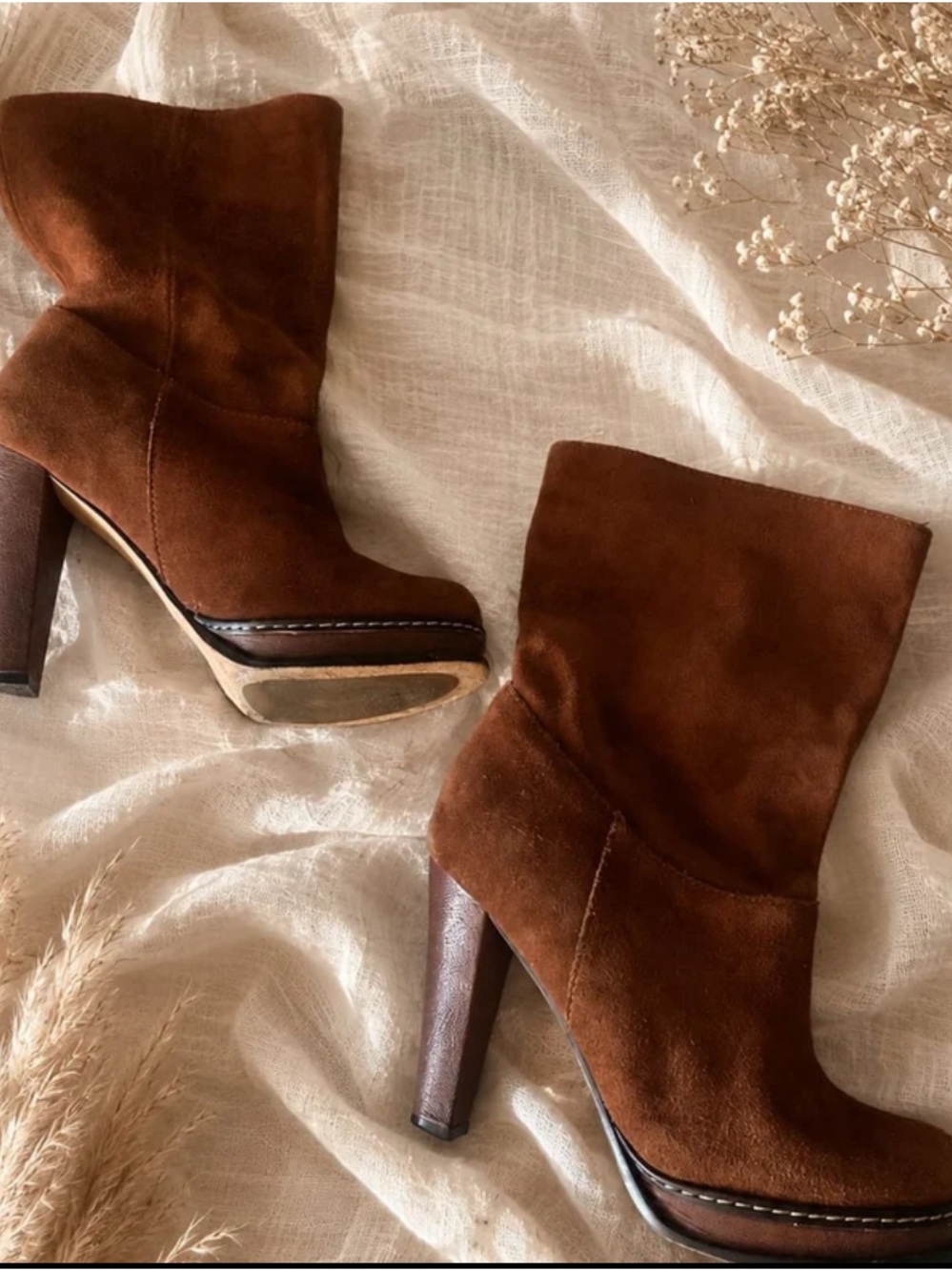 Cole Haan Chestnut Suede Platform Ankle Boots